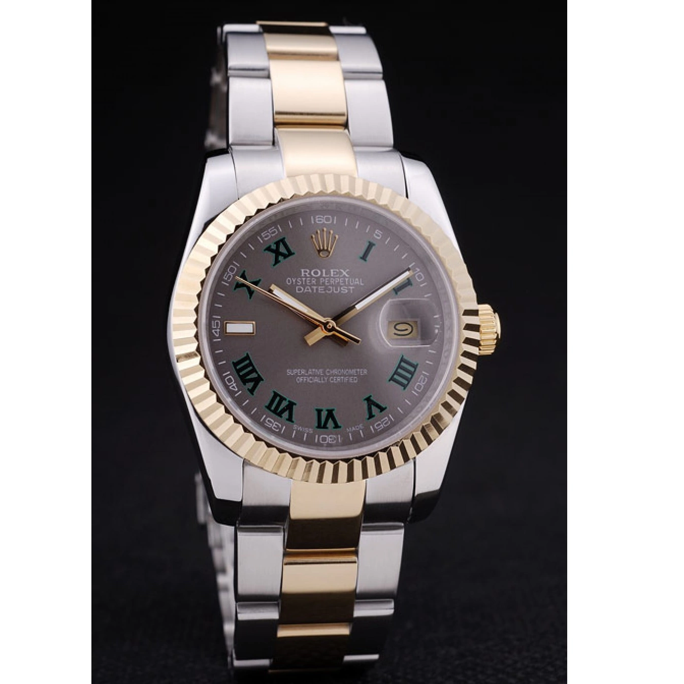 Aaa replica watch Ribbed 7460 Grey Dial Rolex Datejust Bezel 0516